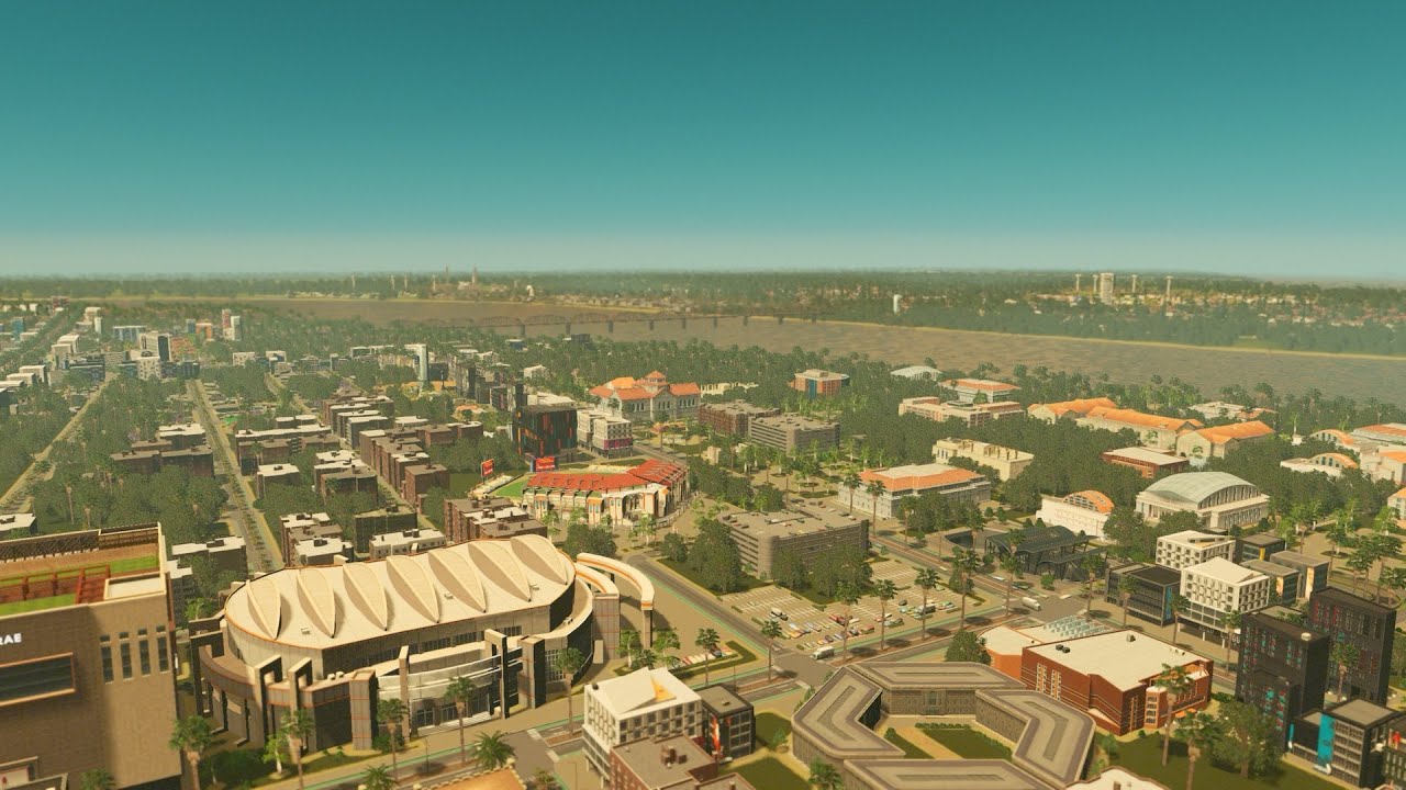 New college area with stadiums and parks in Orleans, cities skylines 