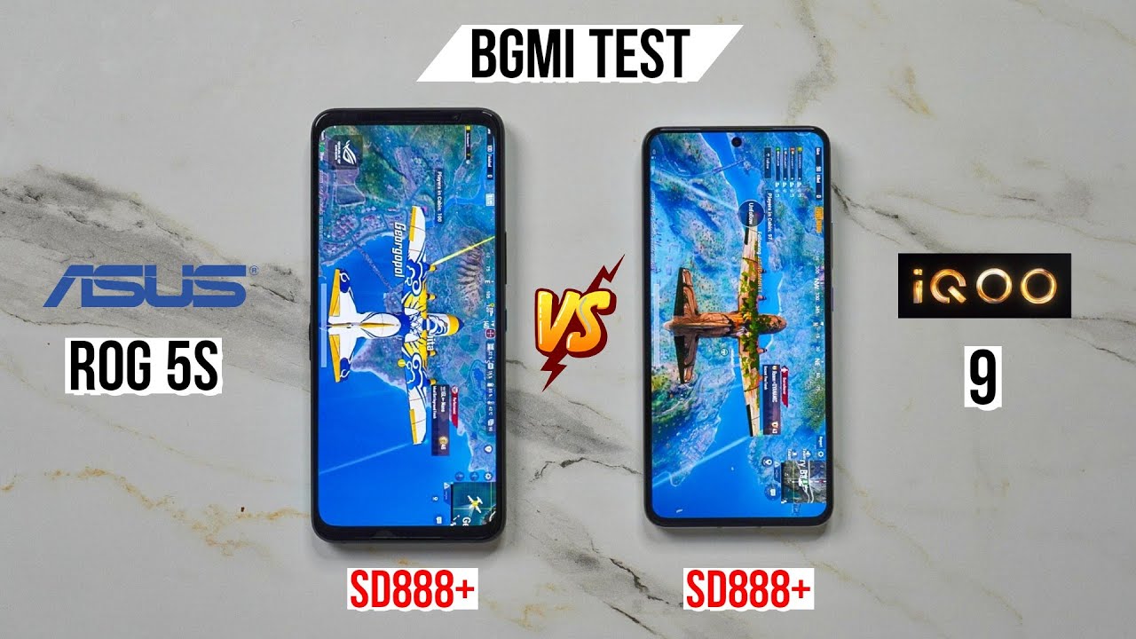 iQOO 9 vs Asus ROG 5s Pubg Test, Heating and Battery Test (SD888+) | 90FPS BGMI Test Comparison 🔥