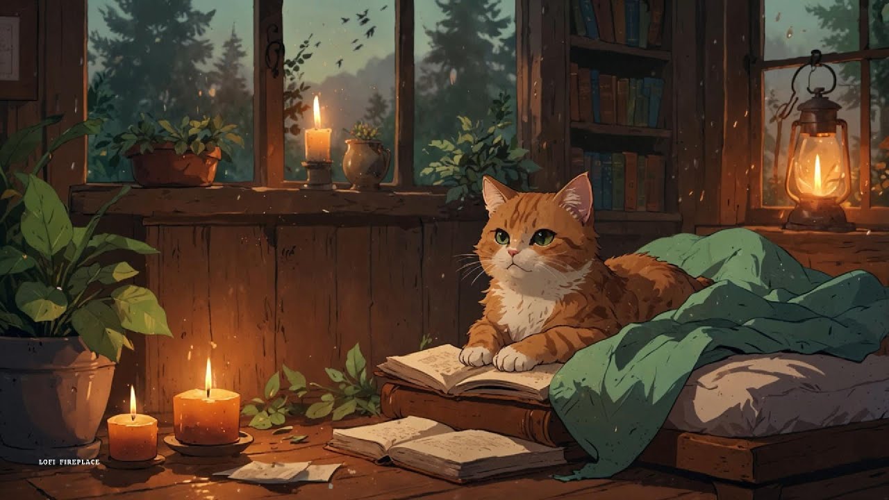 Lofi Cozy Cat  & Candlelight Ambience for Relax & Study
