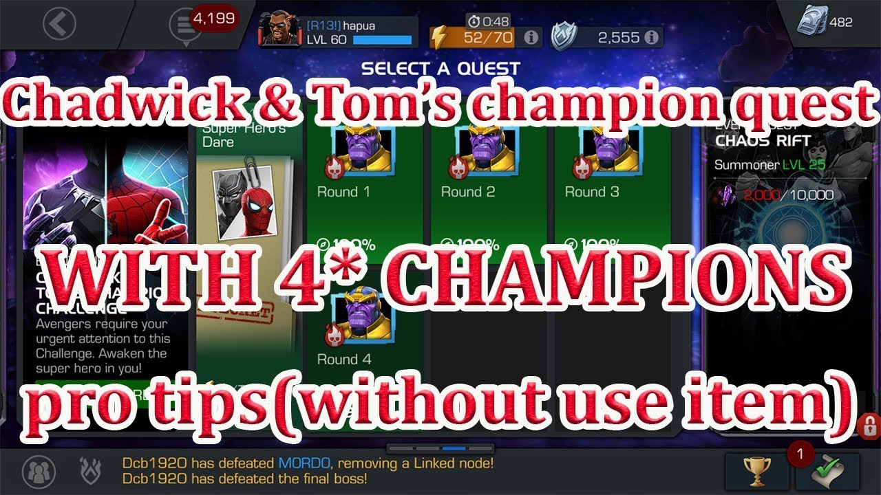 PRO TIPS CHADWICK AND TOM'S CHAMPION CHALLENGE  (WITH 4 STAR CHAMPION) marvel contest of champion