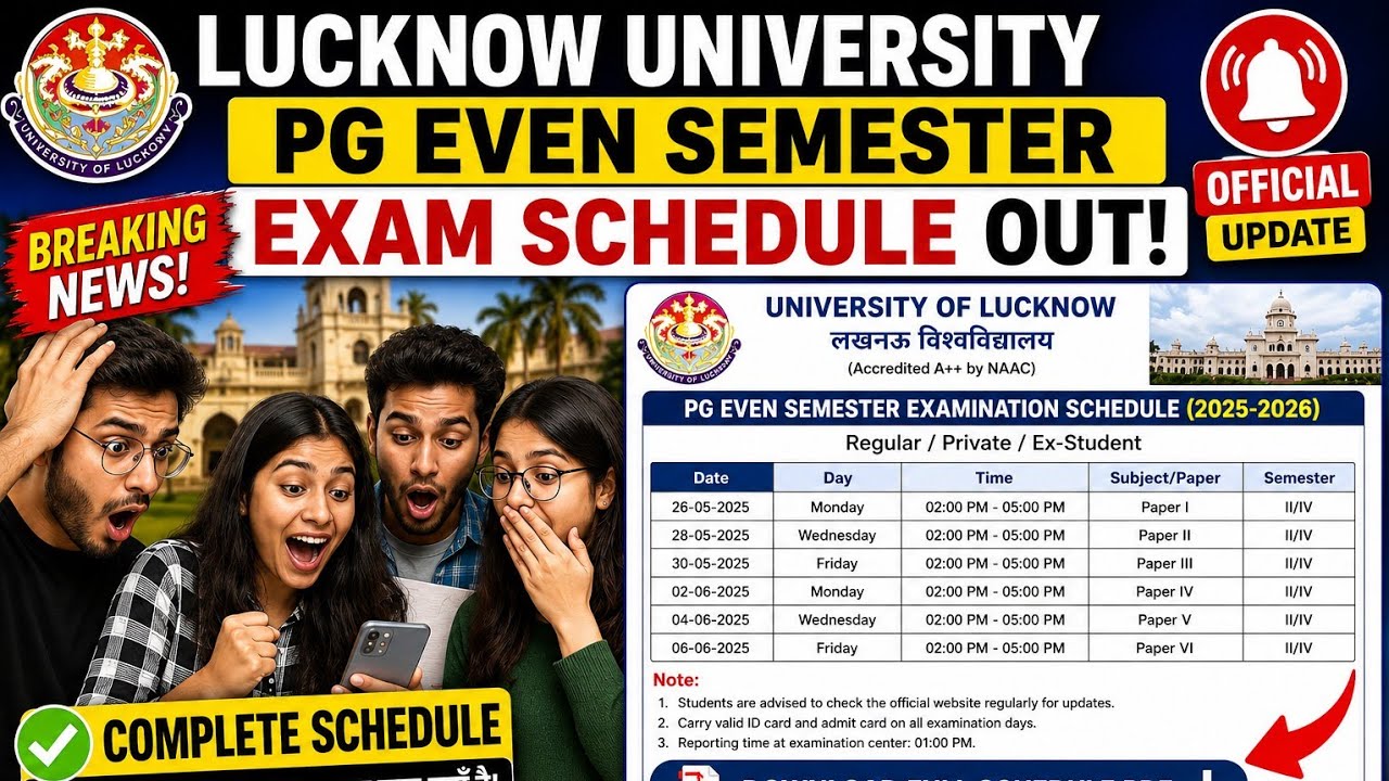 Lucknow University PG Even Semester Exam Schedule Out 2026 | How to Download LU PG Exam Schedule ...