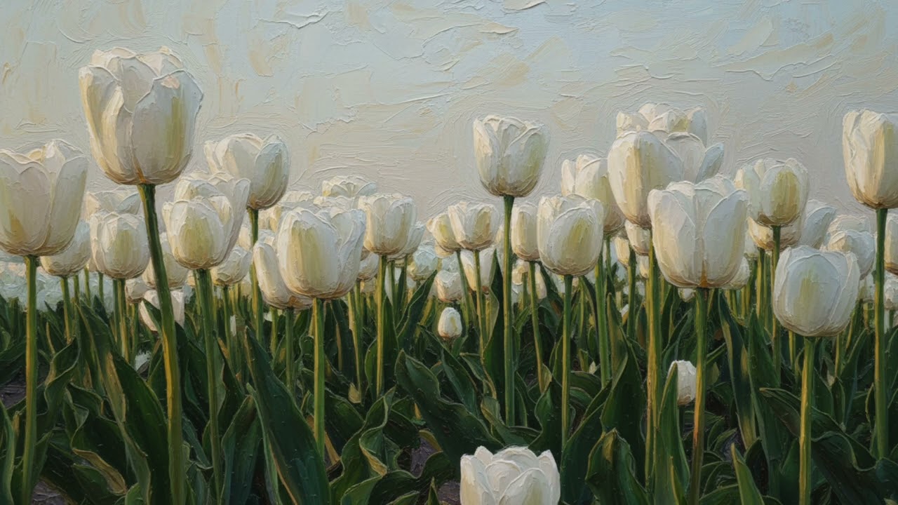 White Tulip Frame TV Art | Vintage Floral Oil Painting Wallpaper | Cozy Spring TV Screensaver