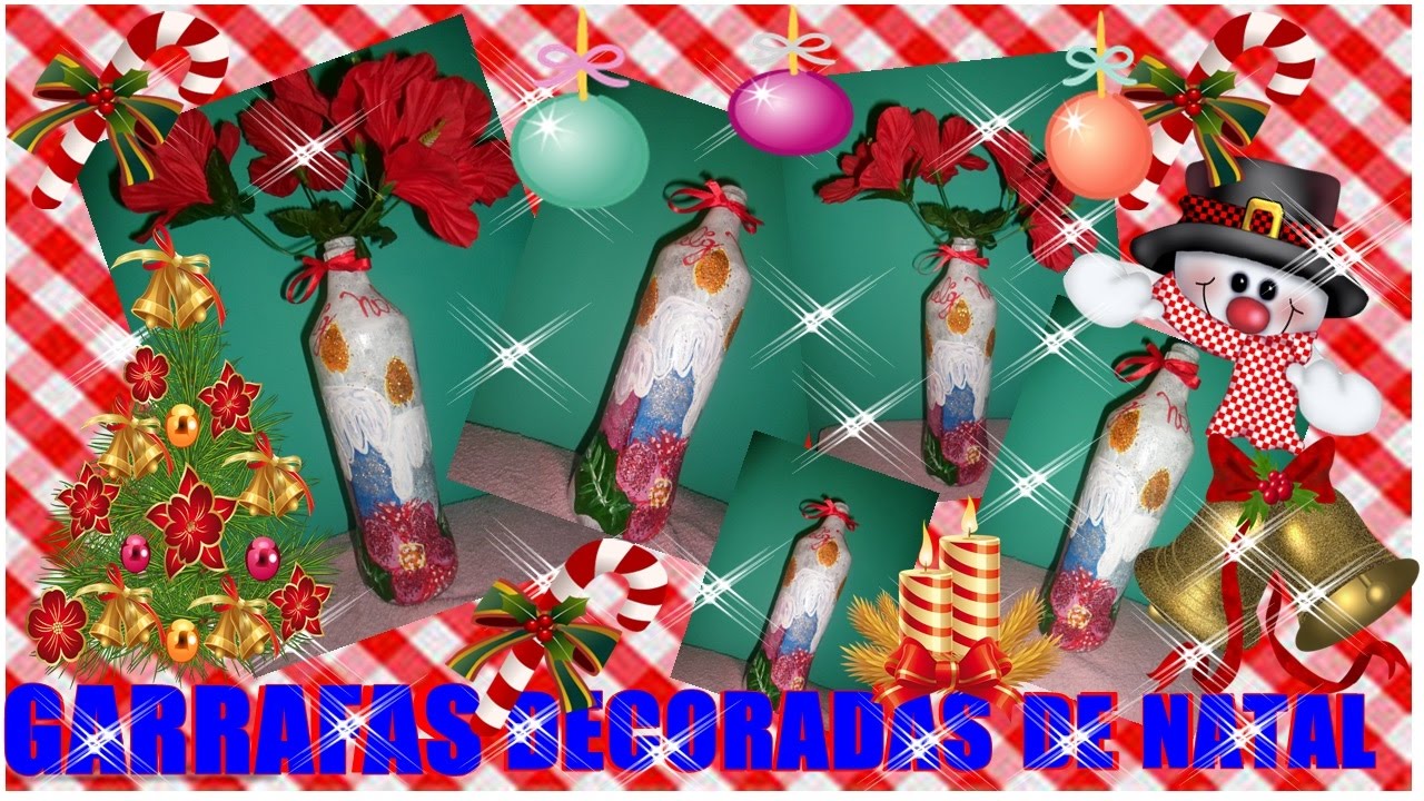 customizando garrafas para  natal, com pintura de   velas