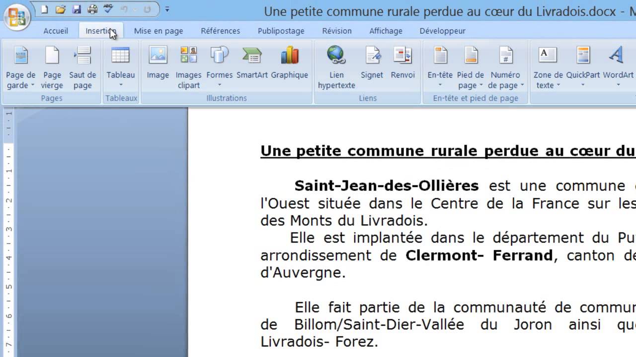 Insérer un simple tableau dans Word 2007