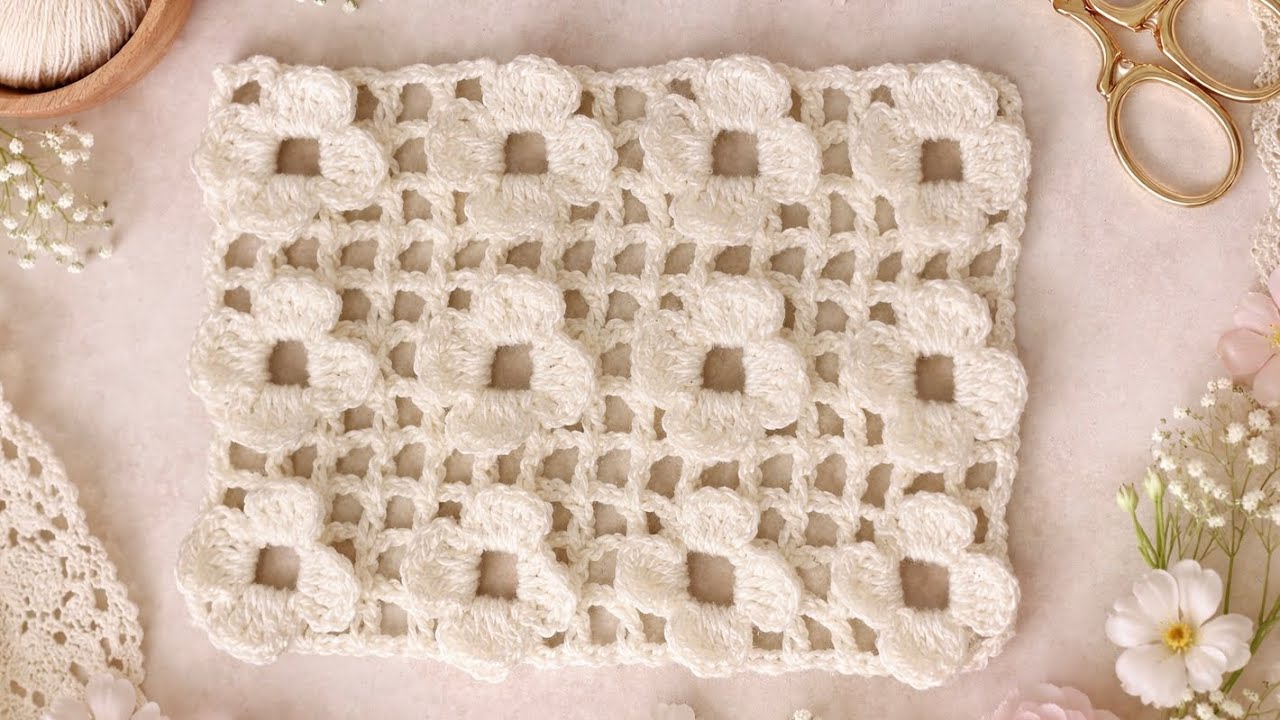 Ponto flor contínuo #crochettutorial #crochetpattern 
