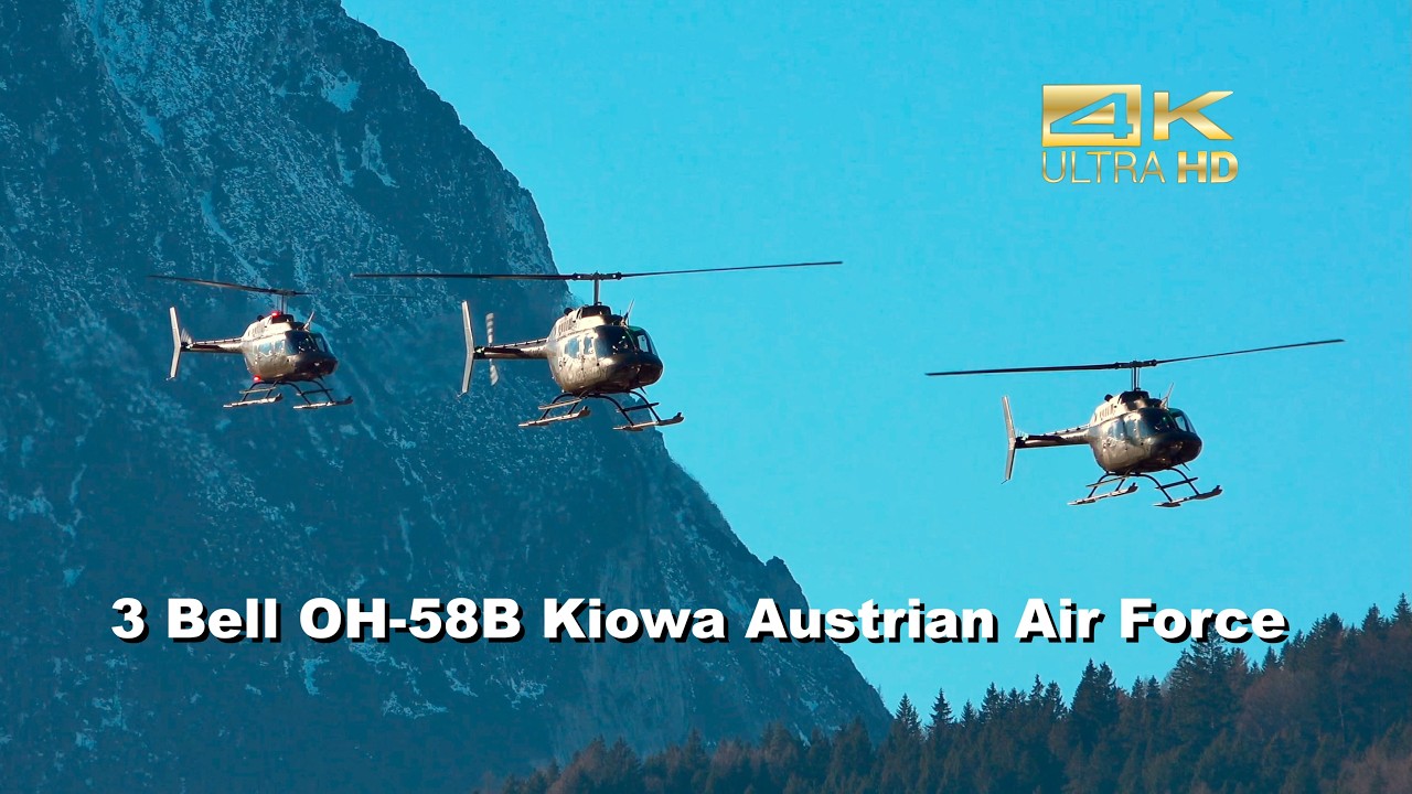 3 Bell OH-58B Kiowa Austrian Air Force 3C-OE 3C-OI 3C-OL arrival at Aigen Airbase LOXA #military