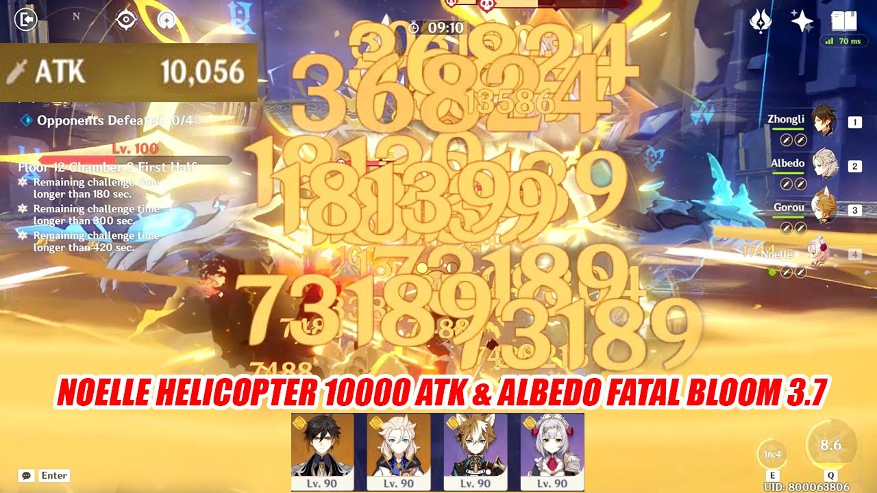 Noelle Helicopter 10000 Atk & Albedo Fatal Bloom Satisfying Combo Destroy 3.7 Floor 12