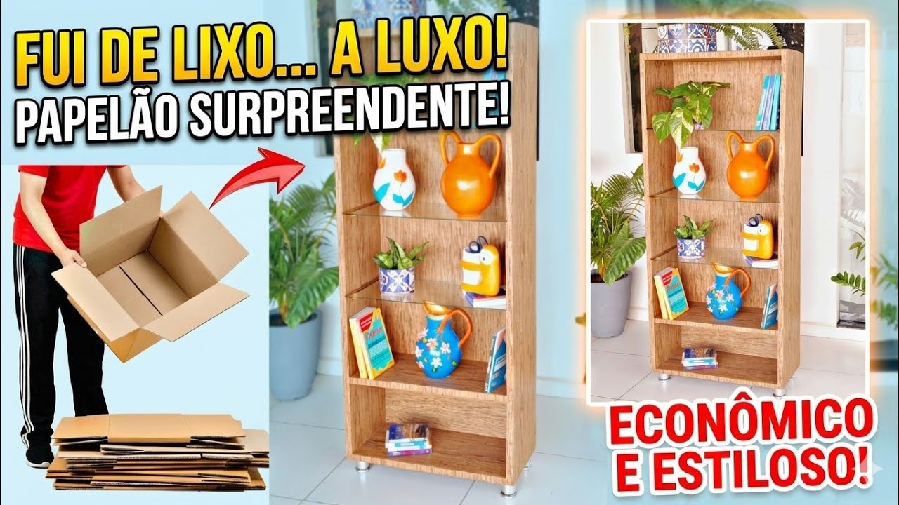 TUTORIAL COMO FAZER UMA ESTANTE DE PAPELÃO | DIY ESTANTE RESISTENTE FEITA COM CAIXAS DE PAPELÃO 