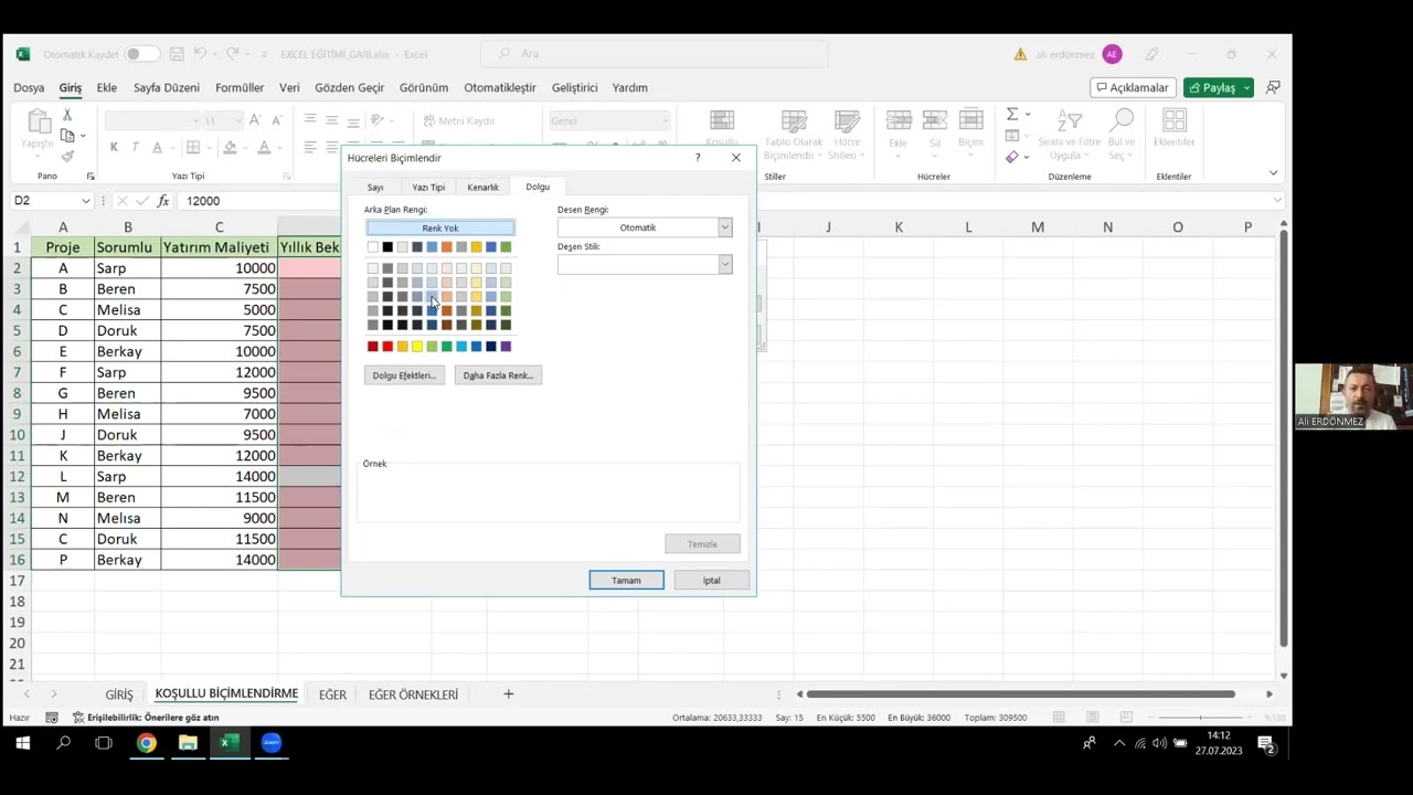 Excel'de Eğer Fonksiyonu ve Koşullu Biçimlendirme Eğitimi-Ali Erdönmez