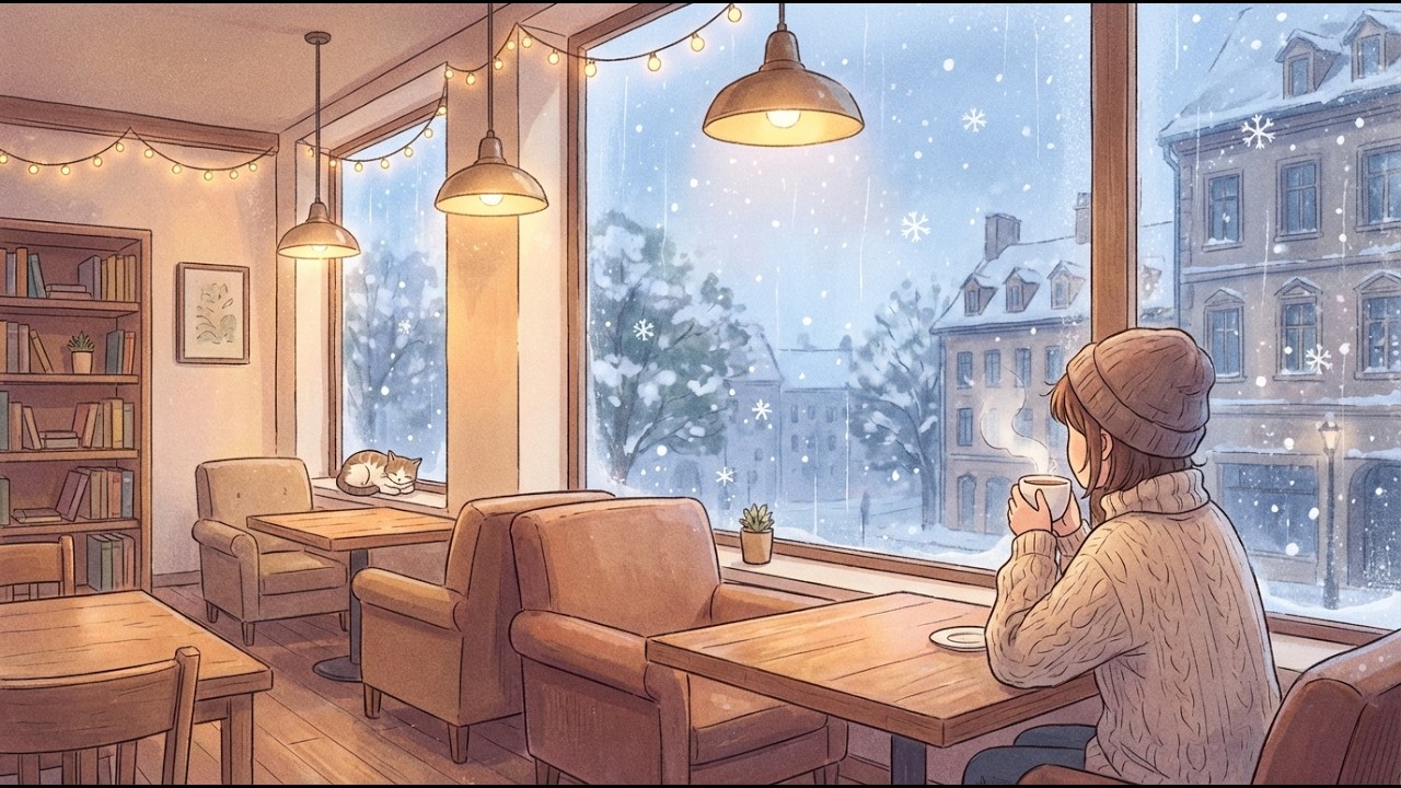 Snowy Winter Cafe ❄️☕ Lofi Beats to Study, Relax & Sleep | Cozy Snow Night Ambience