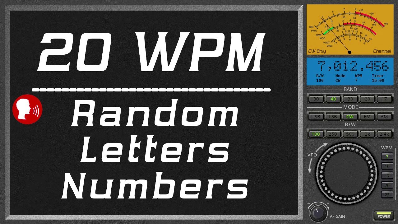 20wpm Random Letter Number plus human voice, cw morse code course