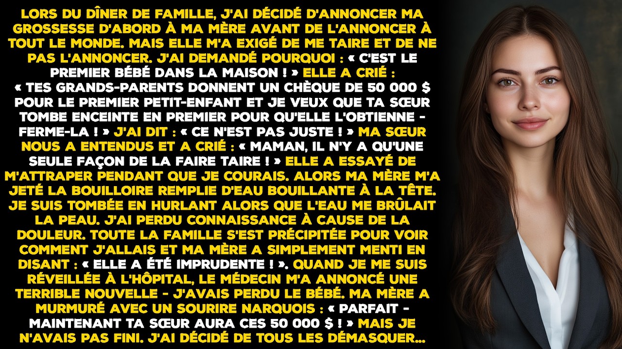 Lors du dîner de famille, j'ai décidé d'annoncer ma grossesse d'abord à ma mère avant de le faire