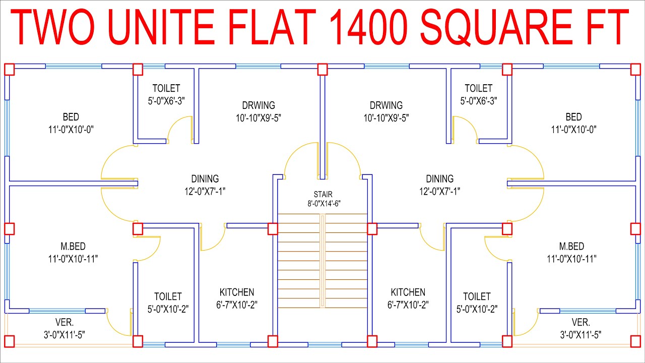 HOUSE PLAN DESIGN | EP 201 | 1400 SQUARE FEET TWO-UNIT HOUSE PLAN | LAYOUT PLAN