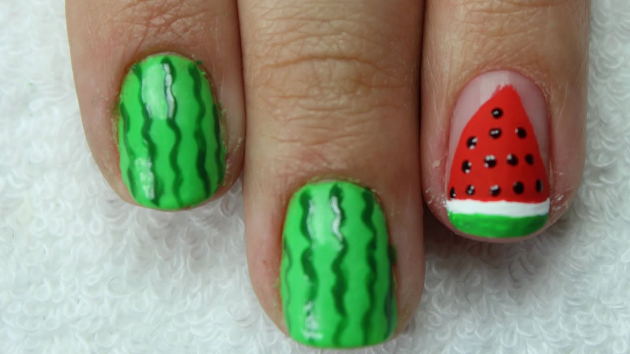 Unhas de Melancia e Fatia na filha única - Watermelon Nail Art