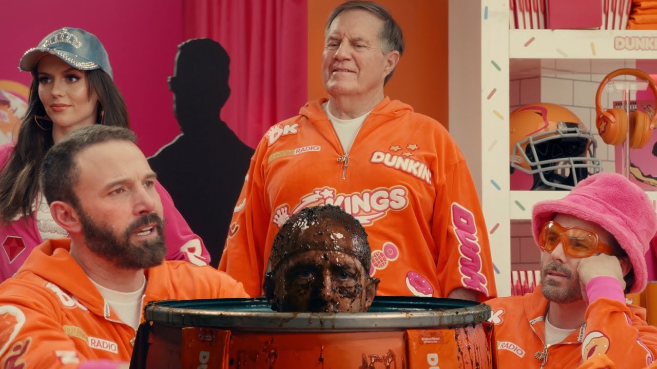 DUNKIN SUPER BOWL COMMERCIAL 2025 ft  Ben & Casey Affleck, Jeremy Strong, Bill Belichick, and Drusk