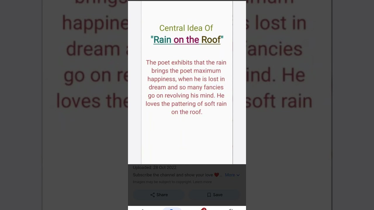 Class 9th Central Idea of the Poem Rain on the Roof by Coates kinney # best Sir Classes