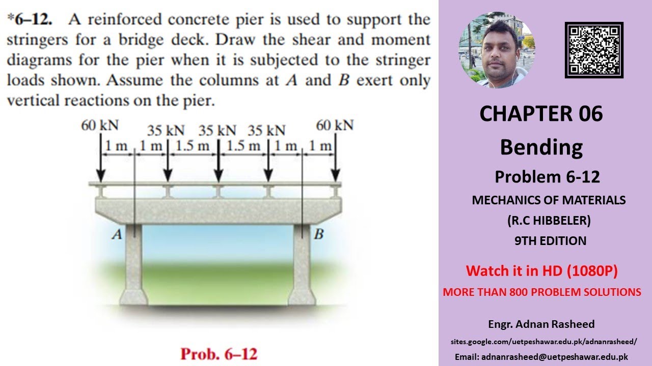 Draw the shear and moment diagrams for the pier | Problem 6-12 | Mechanics of materials rc Hibbeler