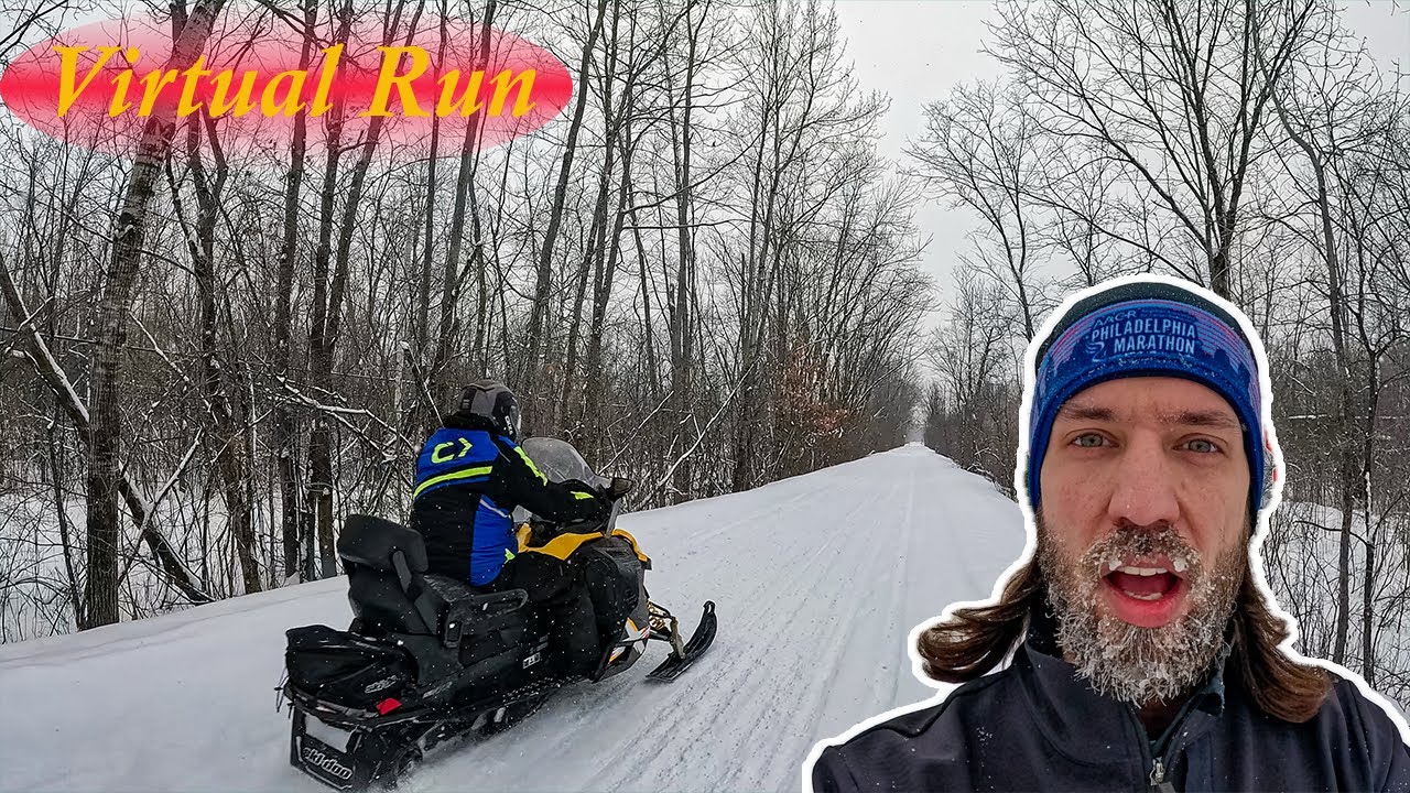 Virtual Run - Video for Treadmill - Sharing the tracks with Snowmobiles