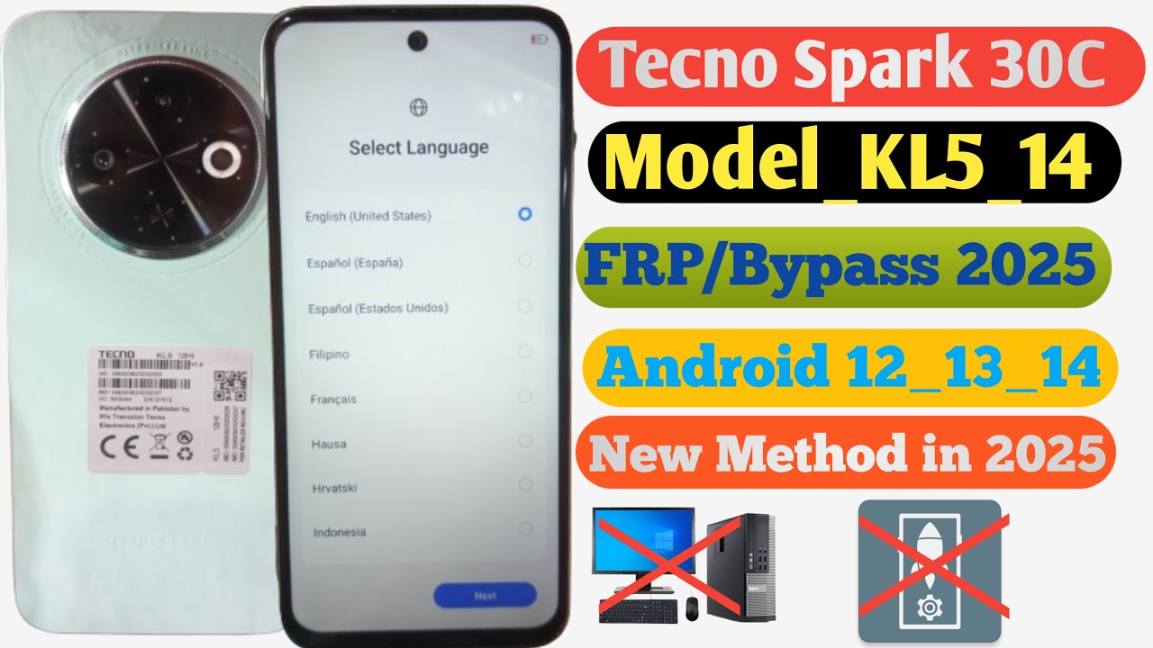 Tecno spark 30c frp bypass Tecno kl5 activity luncher not working without pc Android 14 new method