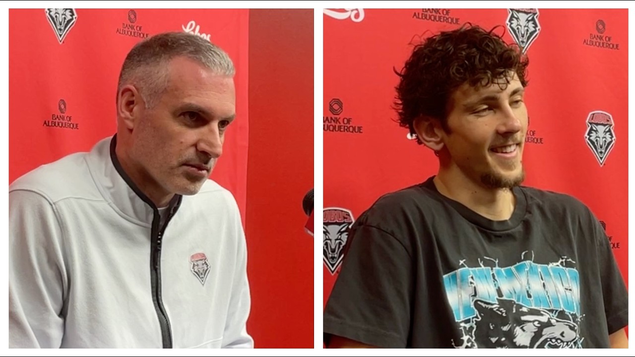 UNM Lobos coach Eric Olen and senior guard Luke Haupt ahead of NIT game against Sam Houston