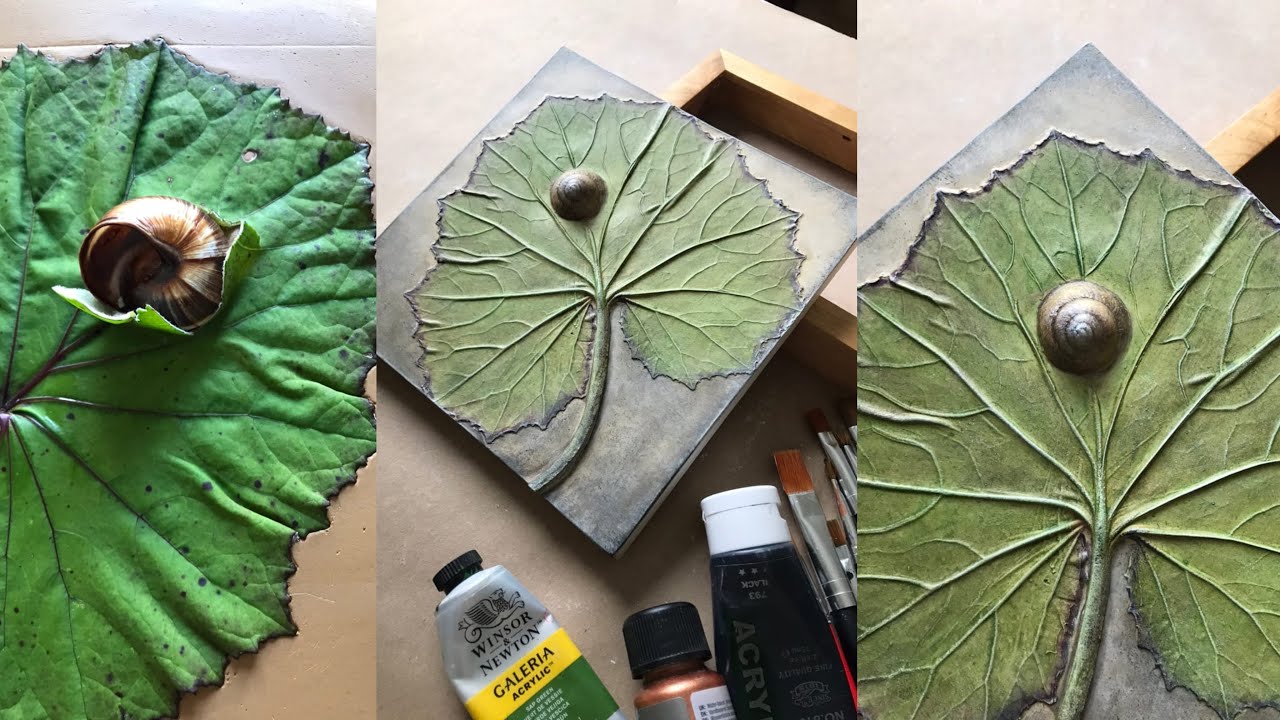 Botanical Plaster Casting Art / Acrylic Painting on Plaster Tile / How to make DIY