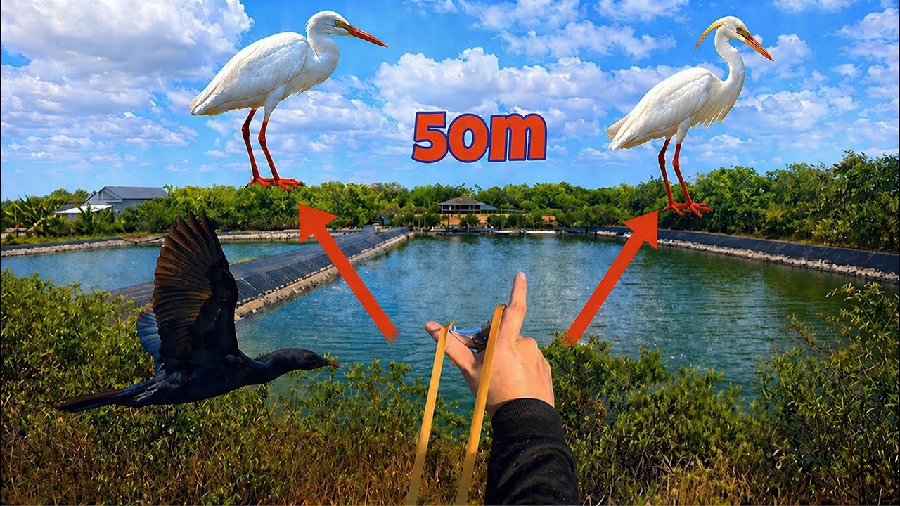 Cầm Ná Cao Su Lập 2 Siêu Phẩm Cò Trên 50m | Anh Bảy Vlogs