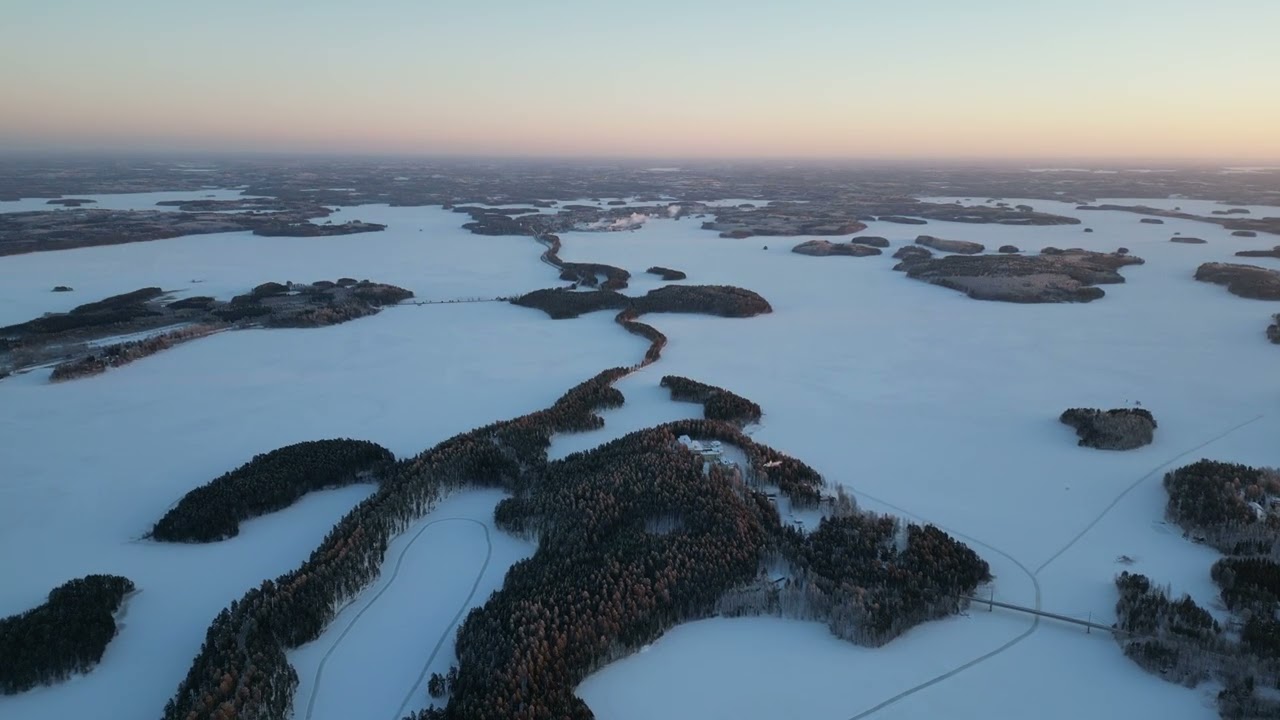 Cold - 20C flight over the finnish national landscape i near Retretti, Savonlinna, Finland 12.1.24