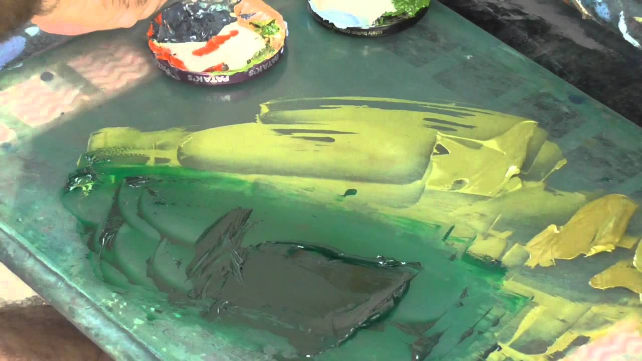 Kiwi Andy oil paint color mixing of Earthy Greens