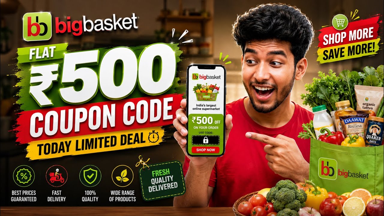 🛒 BigBasket Coupon Code Today 🎉 Save ₹500 Instantly | Latest BigBasket Offers 2026 🥬💸