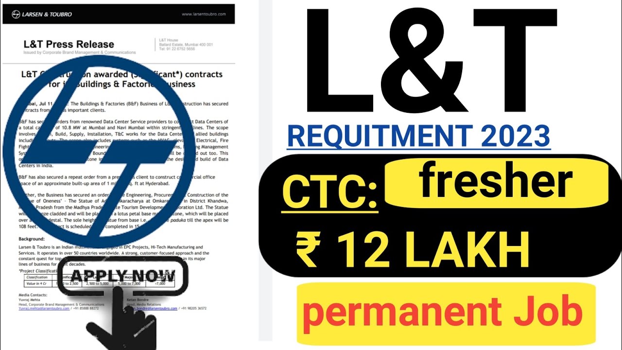 L&T Recruitment 2023 | Fresher | L&T Jobs 2023 | Latest Jobs | L&T Career