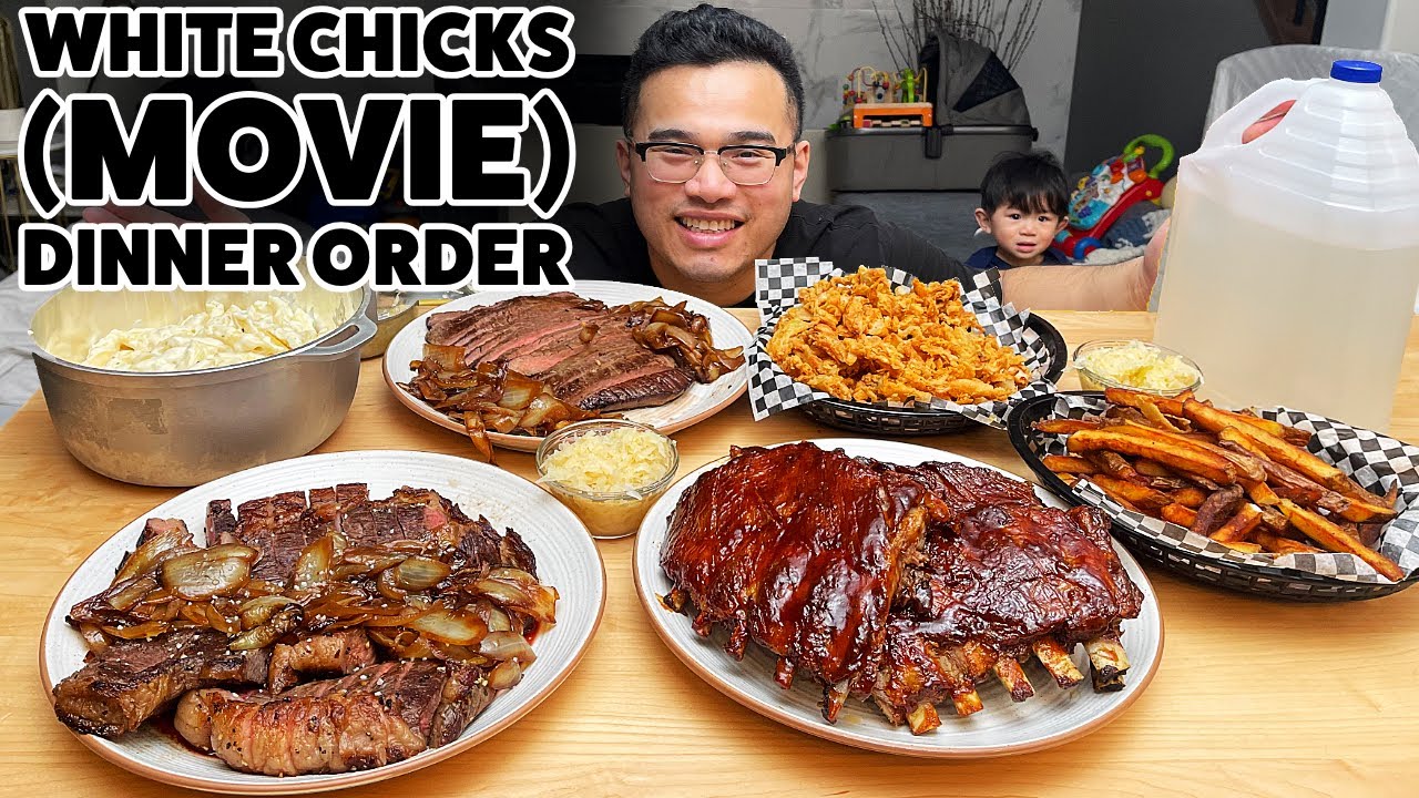 Steak! Smothered In Onions, A Rack of Ribs. Pasta w/ Extra Garlic. French Fries w/ Lots of Vinegar