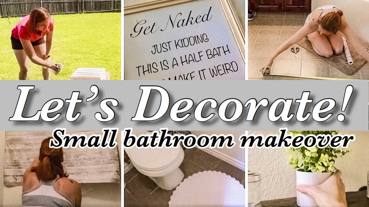 SMALL BATHROOM MAKEOVER | FARMHOUSE STYLE DECORATE WITH ME | BUDGET HALF BATH TOUR