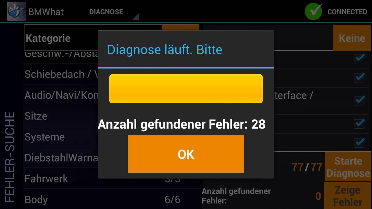 BMWhat OBD2 Android - OBD Fehler Diagnose und Motor &Uuml;berwachung E65. E60 E90 E87 alle mgl.