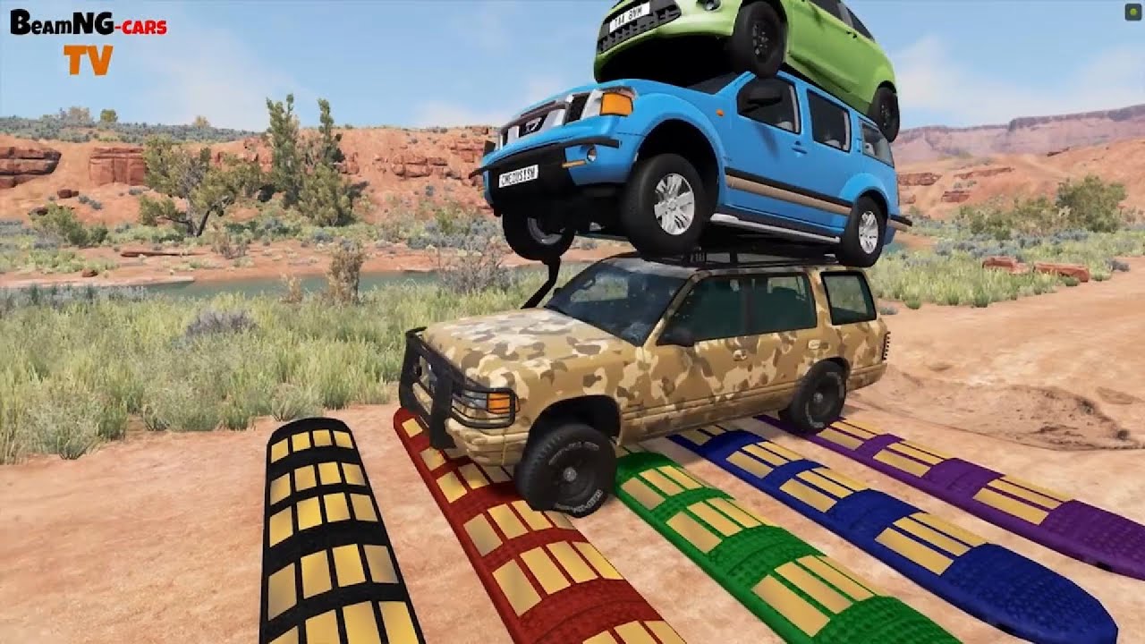 Cars vs Massive Speed Bumps 