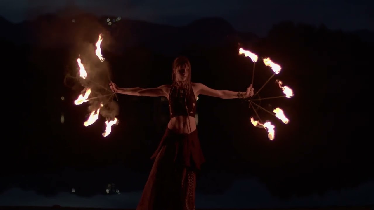 Folding Fire Fans Performance in Slow Motion - Midori Ryans