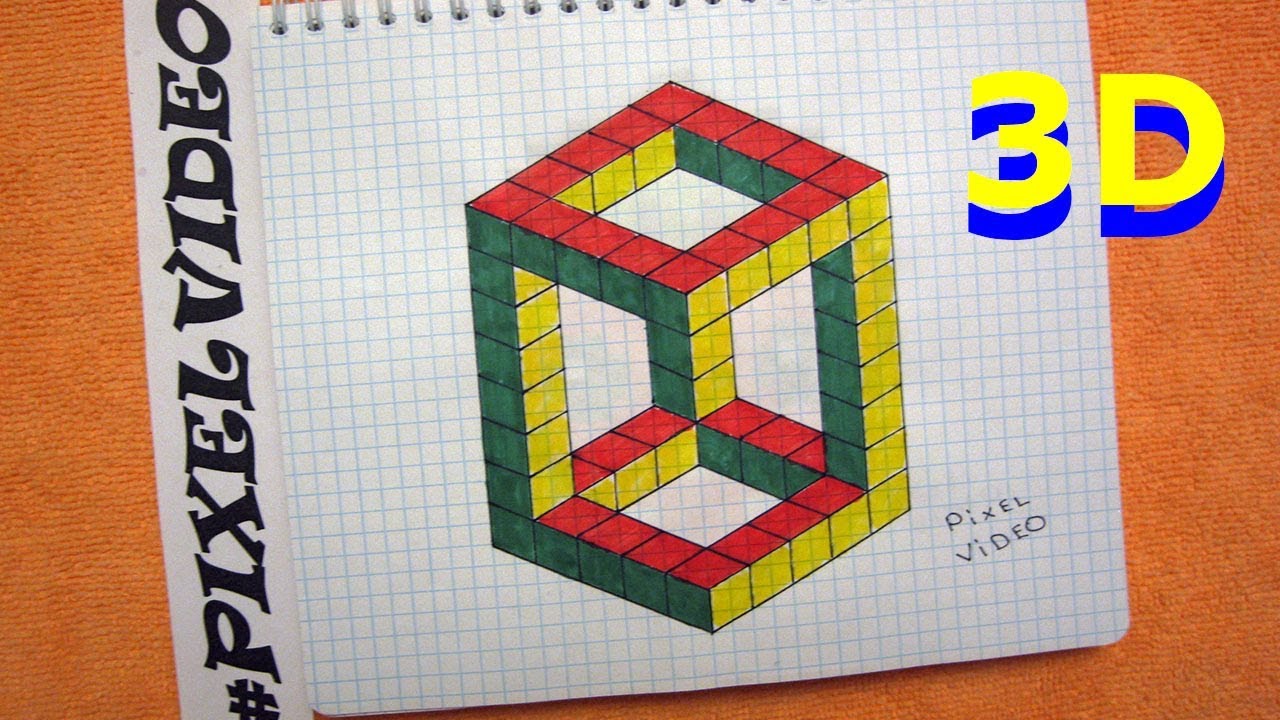 ОБМАН ЗРЕНИЯ 3D ОБЪЕМНЫЙ РИСУНОК  ПО КЛЕТОЧКАМ #pixelvideo