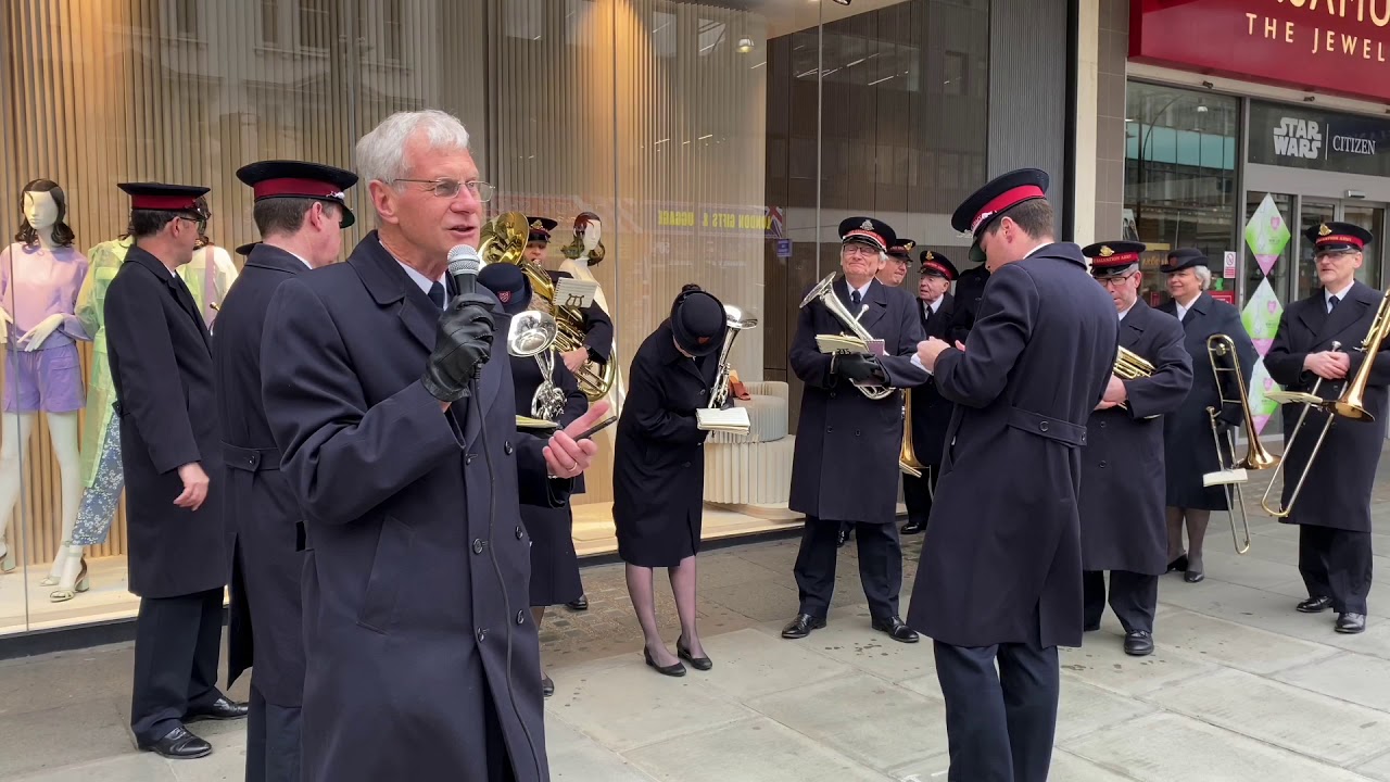 Regent Hall Band open-air on Oxford Street 15 March 2020