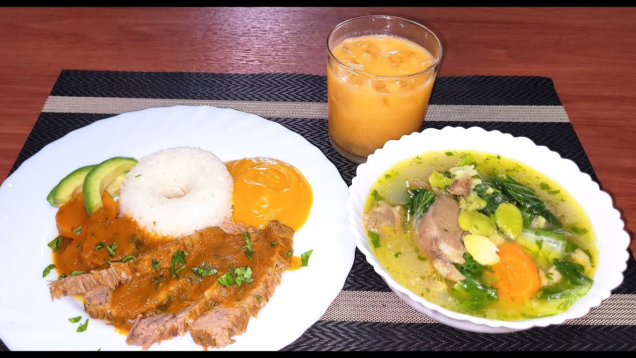 ♨️🍲CALDO BLANCO CON HABAS CARNE AL JUGO CON PURÉ DE ZAPALLO Y JUGO DE TOMATILLO🇪🇨 #almuerzo