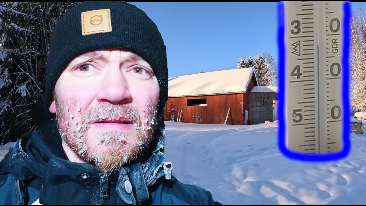 Kylmä on! -34°C. Ilman sähköjä vanhalla maatilalla.