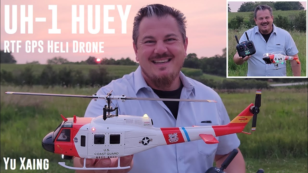 Yu Xiang | Wolfbush - F07-S - UH-1 Huey - 1:34 RTF GPS Heli Drone - Unbox & 2X Maiden Flights