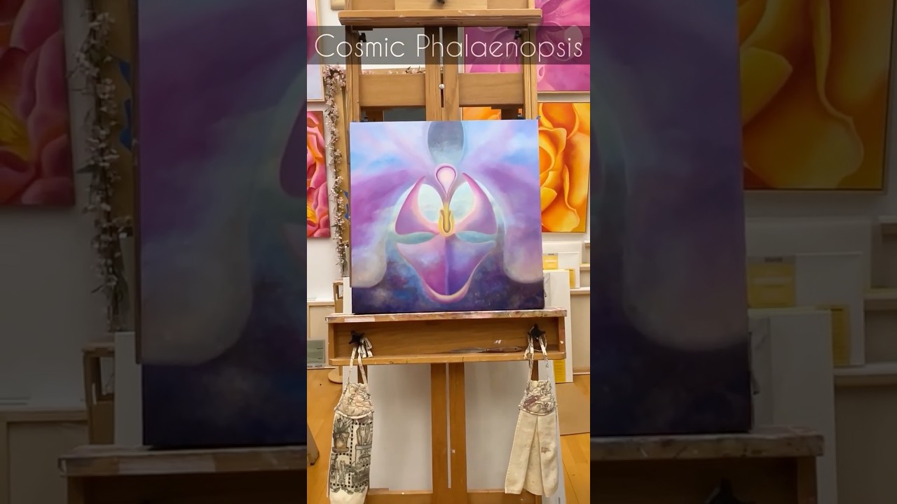 Take a Minute to see the Cosmic Phalaenopsis painting.  #painting #art #studiopainting
