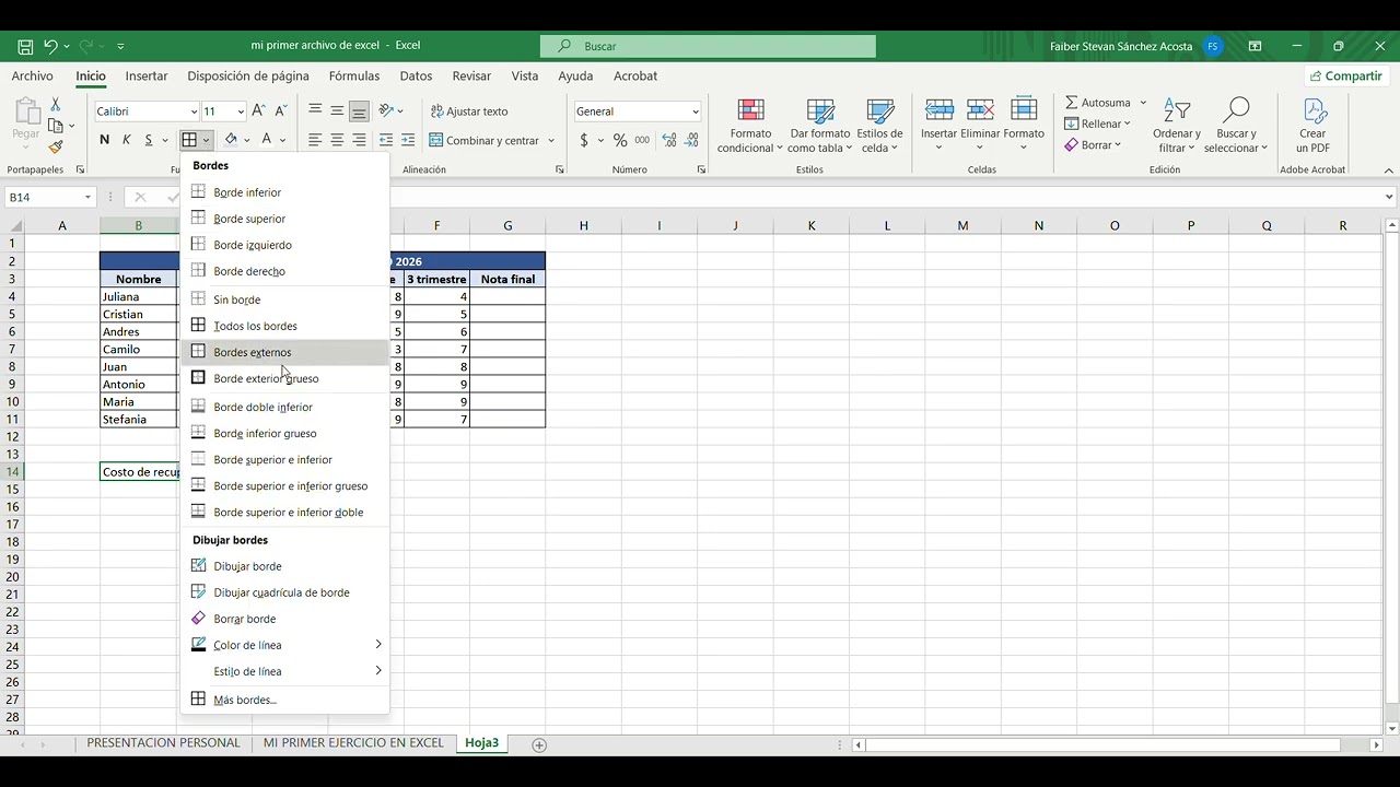 MI PRIMER ARCHIVO DE EXCEL