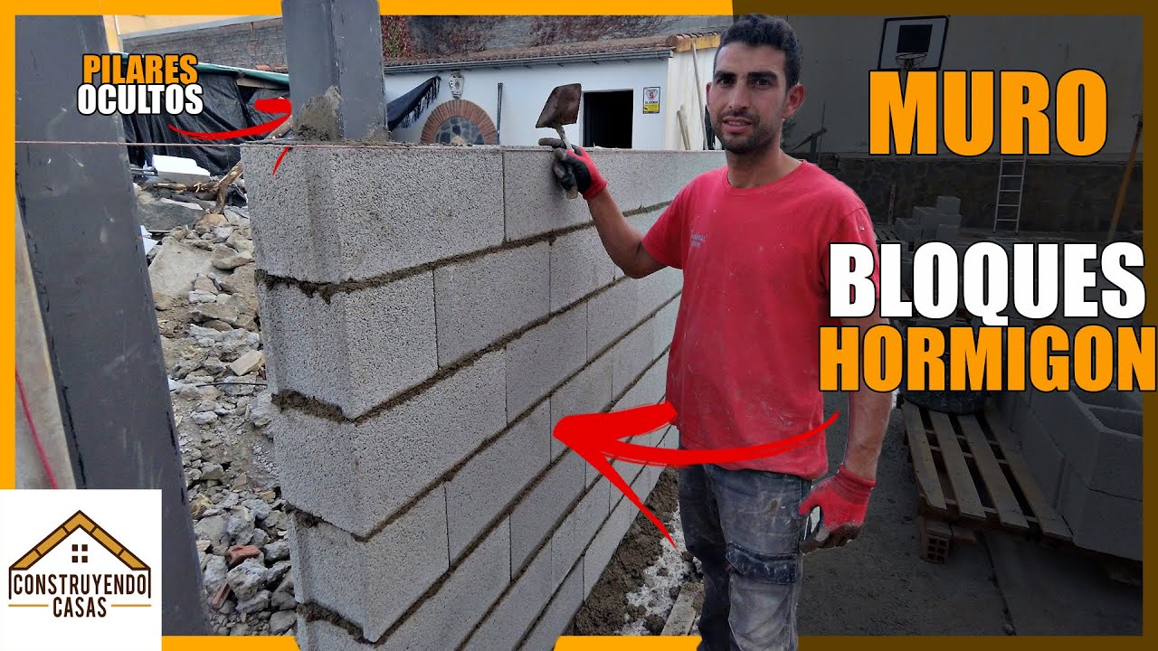 🔶Como hacer PARED o MURO de BLOQUES DE HORMIGON 🔶 CON PILARES OCULTOS