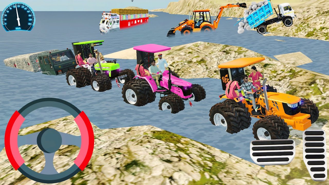 Army truck stuck in sea three tractors rescue the army truck from sea #armytruck#games #tractorvideo