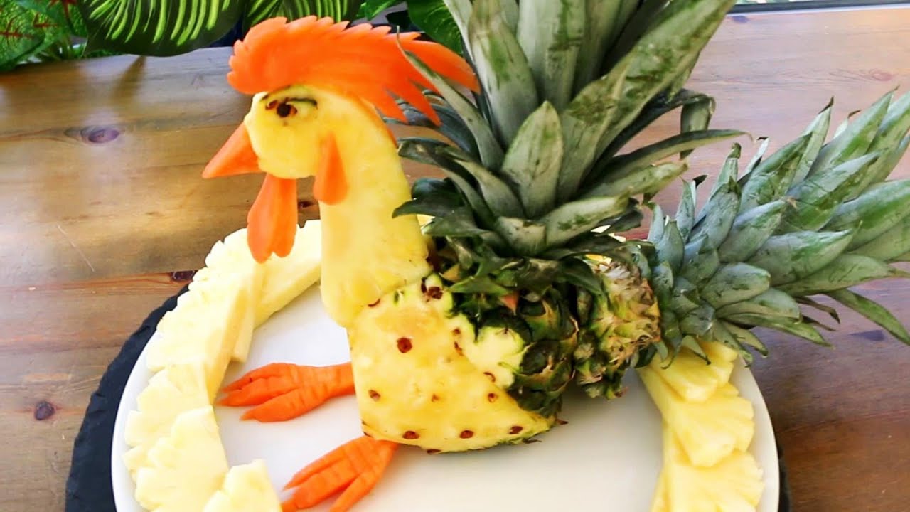 Fruit Carving Pineapple Rooster Garnish | Cock Fruit Decoration