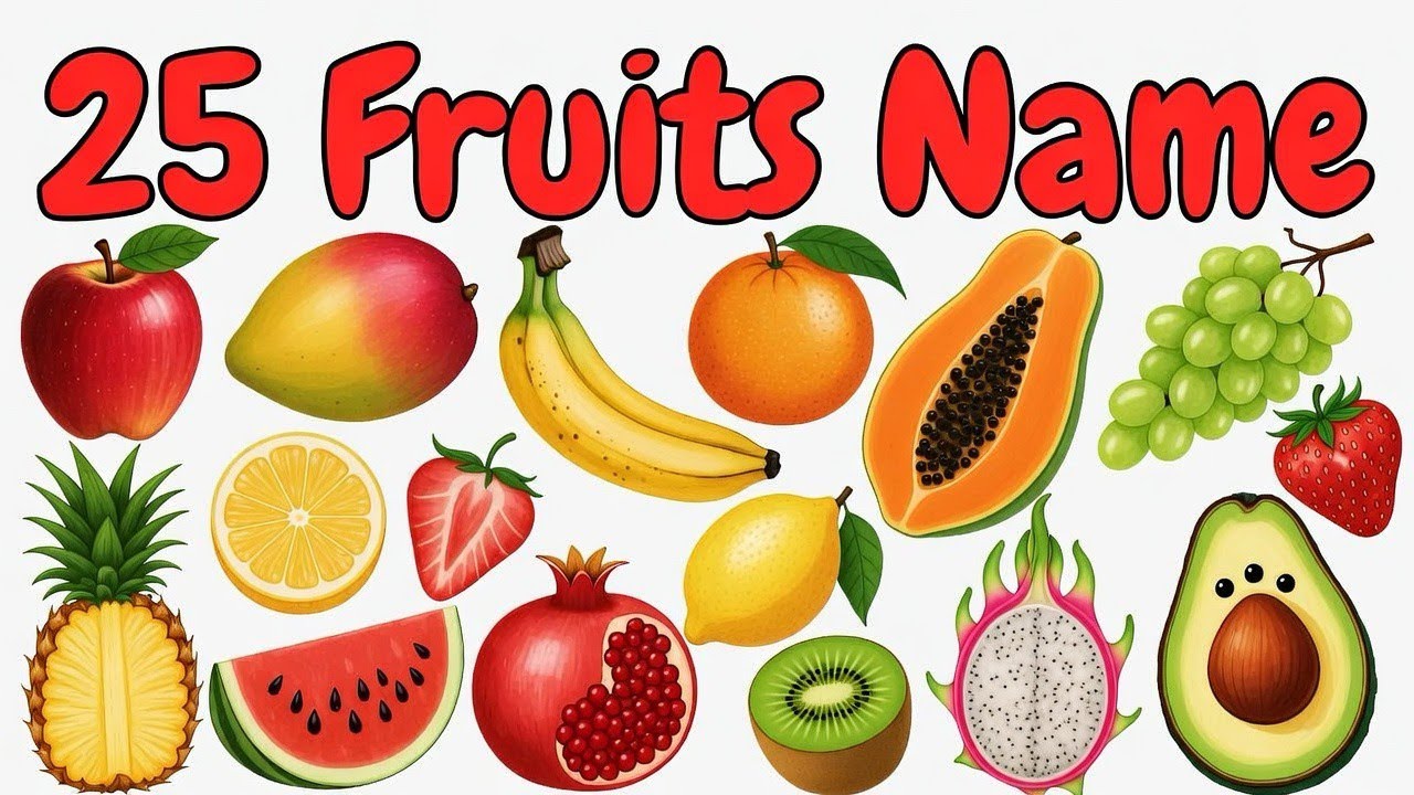 25 Fruits Name Learning | फलों के नाम | Popular Fruits Vocabulary | English to Hindi Fruits Name