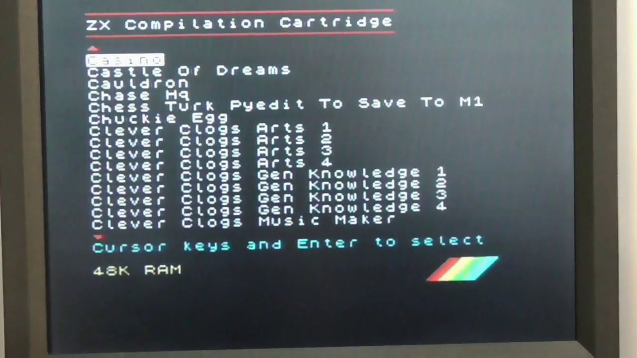 ZX Spectrum Interface 2 ZXC4 Re-programmable ROM Cartridge loading.
