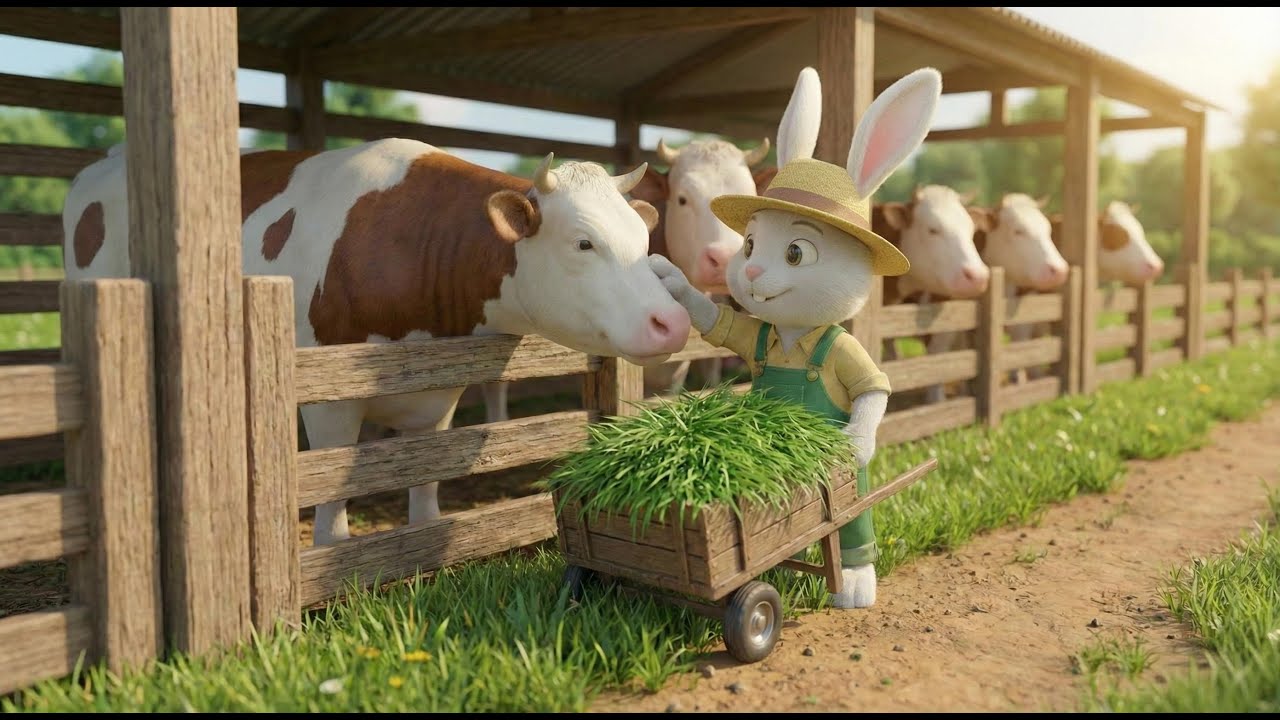 Cute Bunny Tractor Ride & Feeding Hungry Cows! 🚜🐄