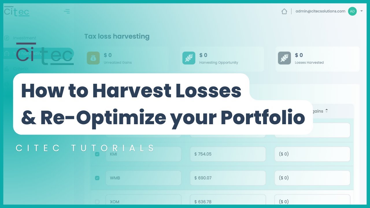 How to Harvest Losses and Re-Optimize your Portfolio | CITEC Tutorials