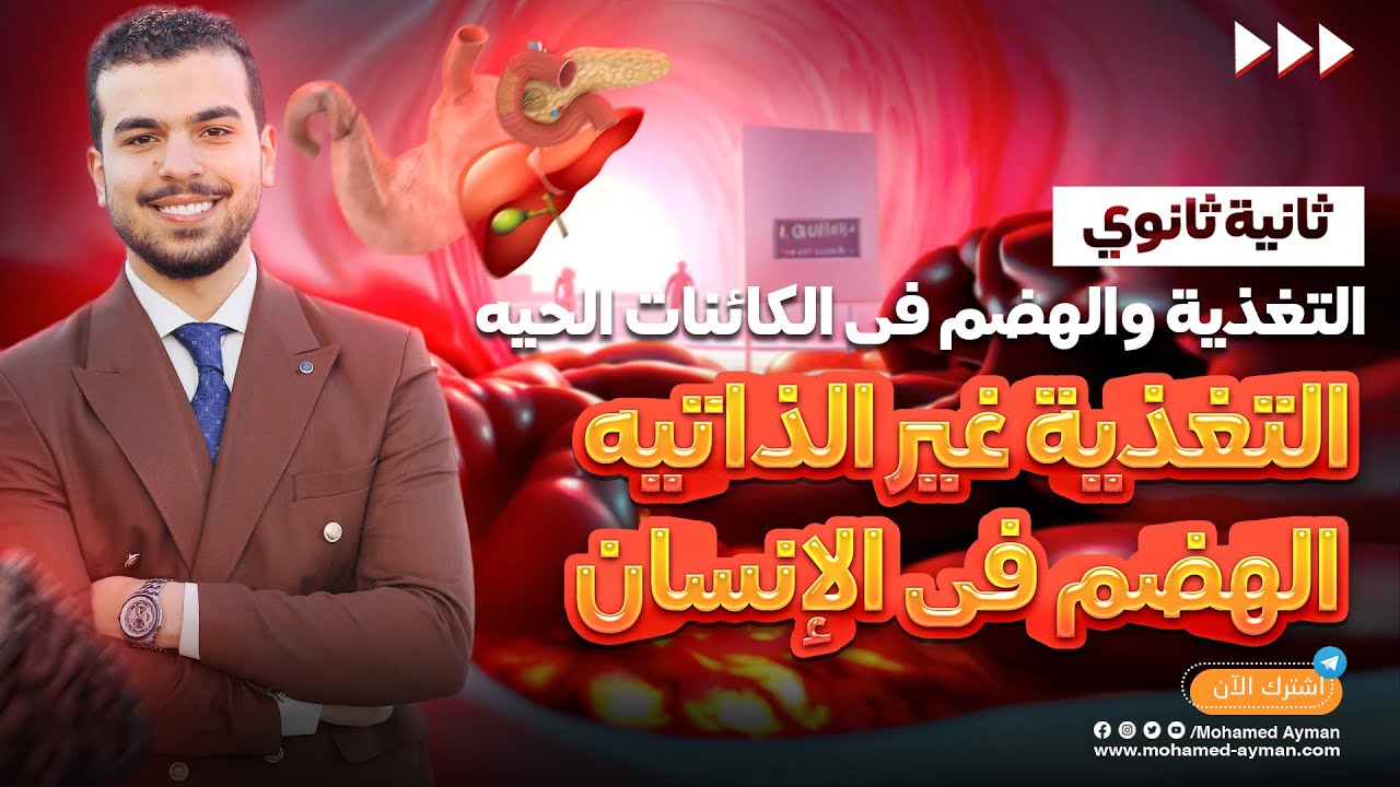 الهضم فى الإنسان : الدرس الثالث أحياء تانيه ثانوى 2024 + زيادات ل3 ثانوى📌🤍